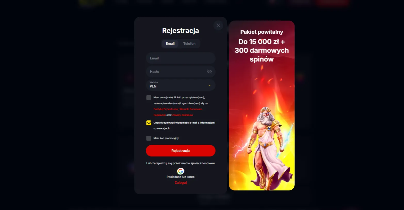 Rejestracja i logowanie w Yep Casino